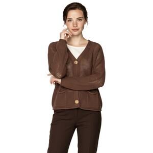 Kathy Ireland Brown Open Knit Cardigan Brown Small